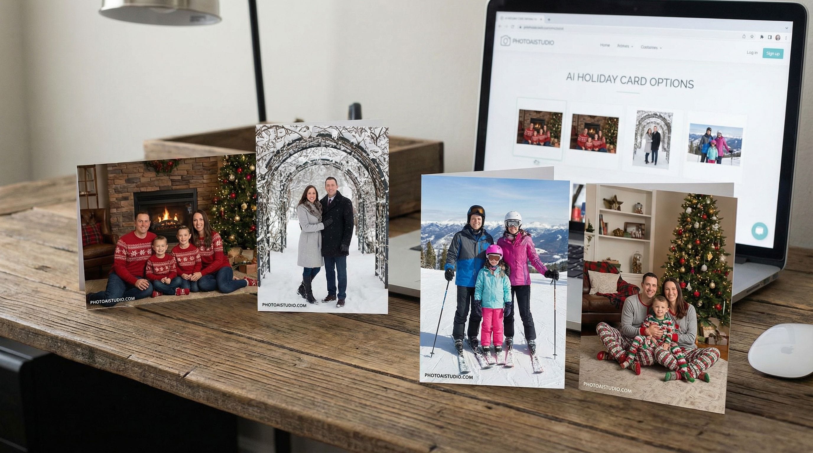 مجموعة متنوعة من خلفيات بطاقات المعايدة العائلية بالذكاء الاصطناعي تظهر خيارات احترافية متعددة