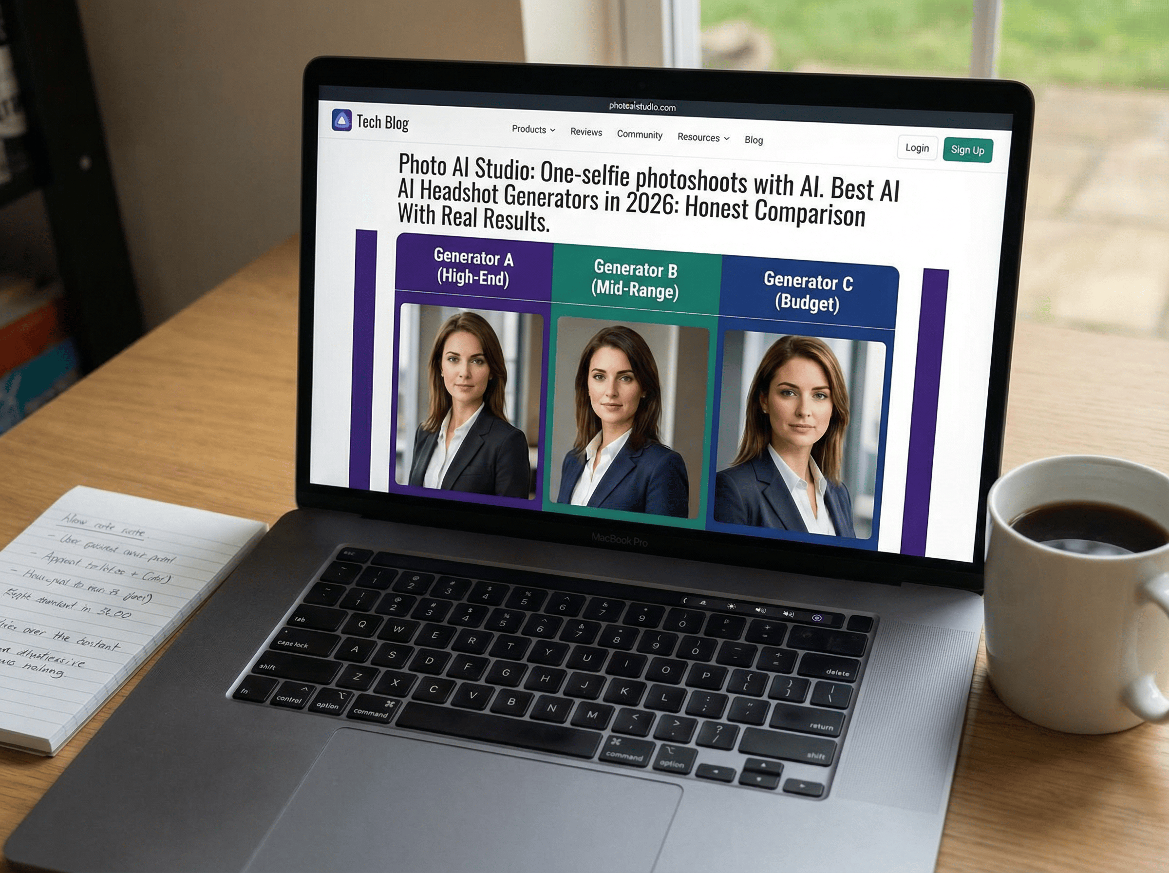 AIヘッドショット生成の実例比較:従来のスタジオ撮影とPhoto AI Studioによる生成結果のサイドバイサイド比較