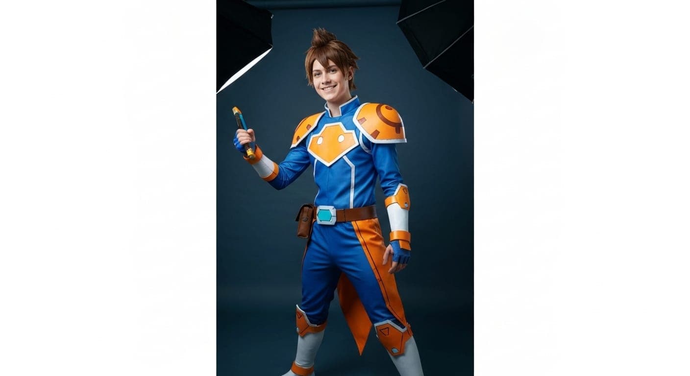 ダイナミックなポーズをとるコスプレキャラクターの、AIが生成した素晴らしい画像