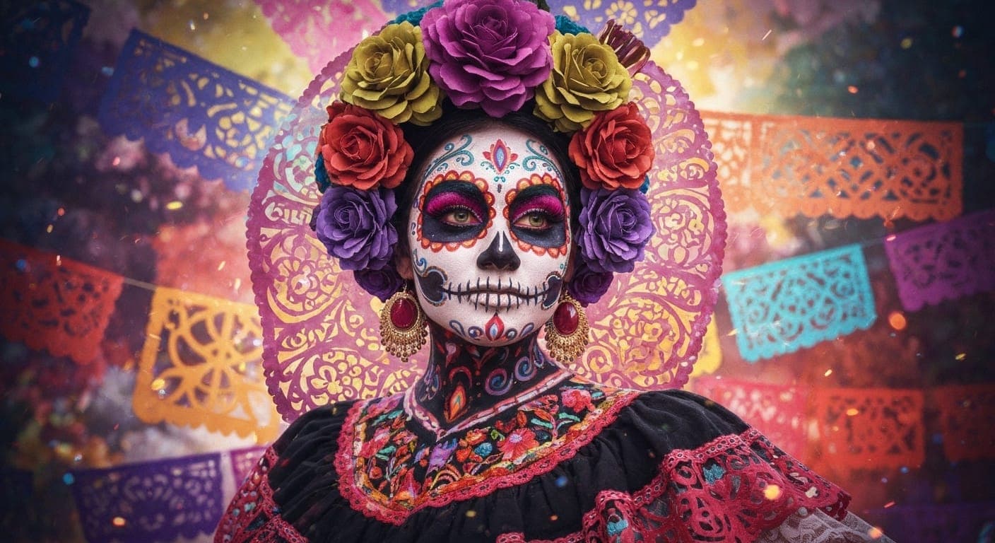 AI 写真で撮影された活気に満ちたディア デ ムエルトスの祭壇