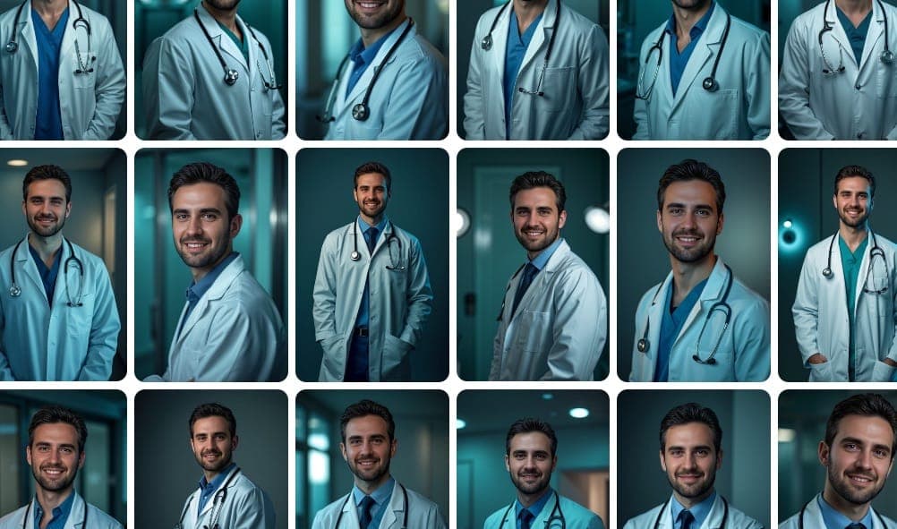 एक बुनियादी सेल्फी से लेकर पेशेवर AI-संवर्धित मेडिकल पोर्ट्रेट तक के परिवर्तन को दिखाने वाली साइड-बाय-साइड तुलना