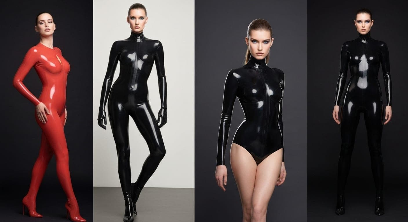 صور أزياء لاتكس تحويلية تم إنشاؤها باستخدام تقنية الذكاء الاصطناعي.