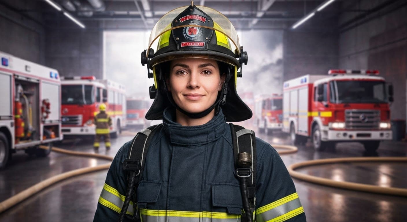 Изображение пожарного, созданное ИИ, демонстрирующее смелость и командную работу