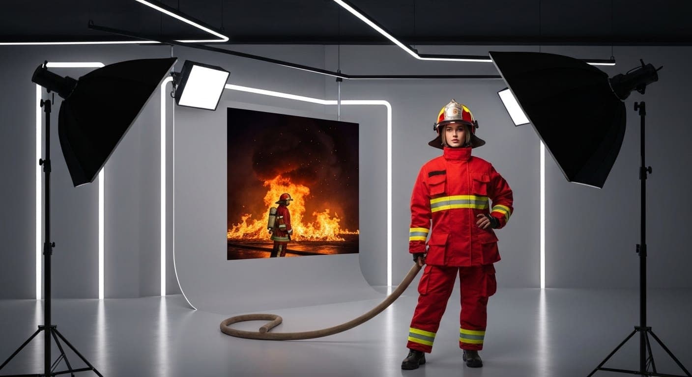 Пожарный в действии, демонстрирующий мужество и командную работу