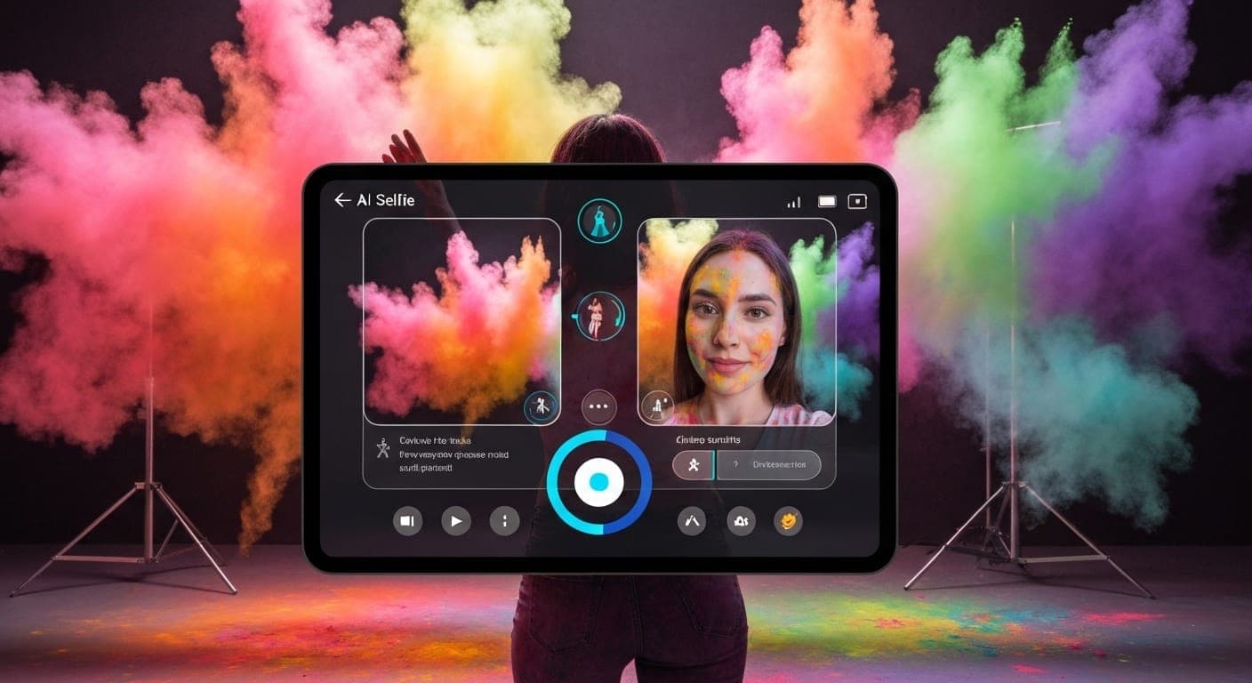 充满活力的洒红节庆祝活动，五彩缤纷的粉末和欢乐的面孔