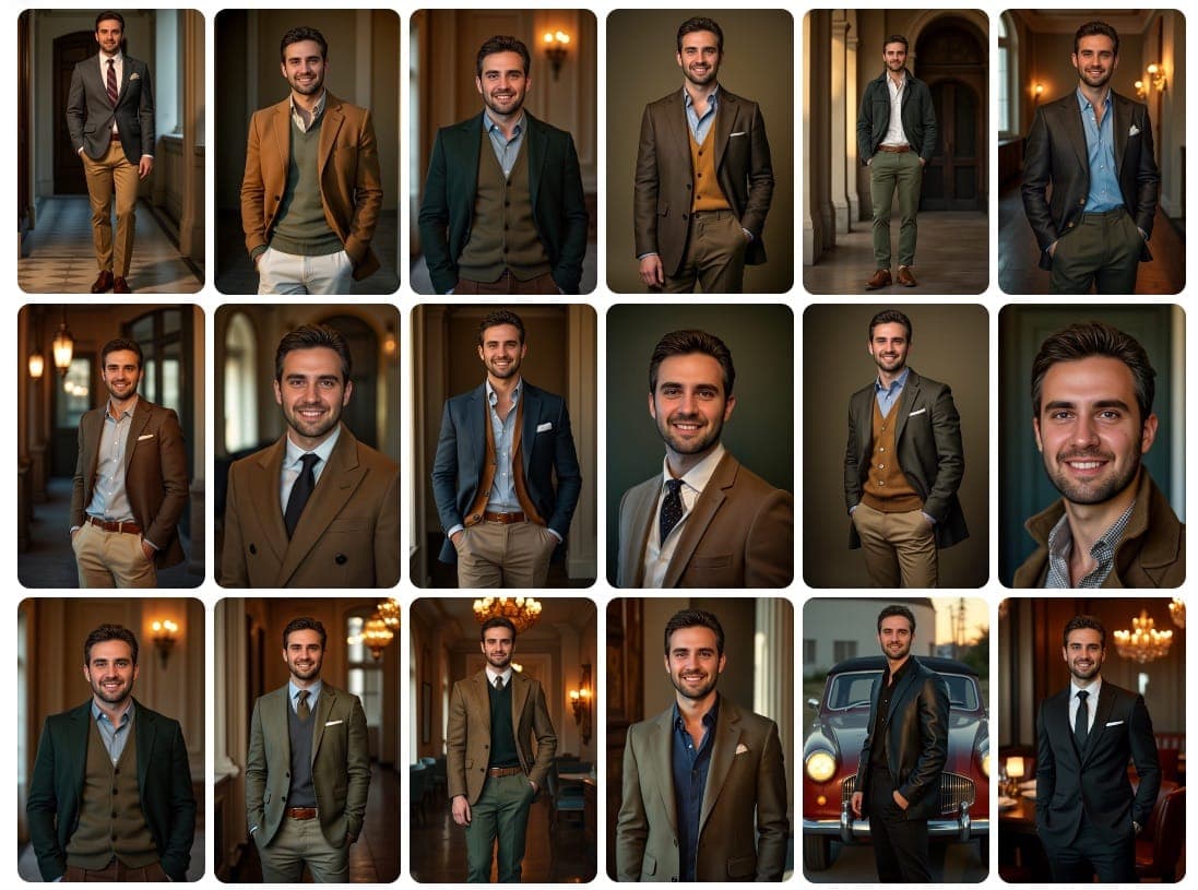 人工智能生成的奢华生活方式照片集，展示了高端环境中身着设计师服装的优雅姿势