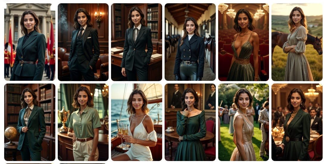 并排比较展示了从随意的自拍照到迷人的 AI 增强型奢华肖像的转变