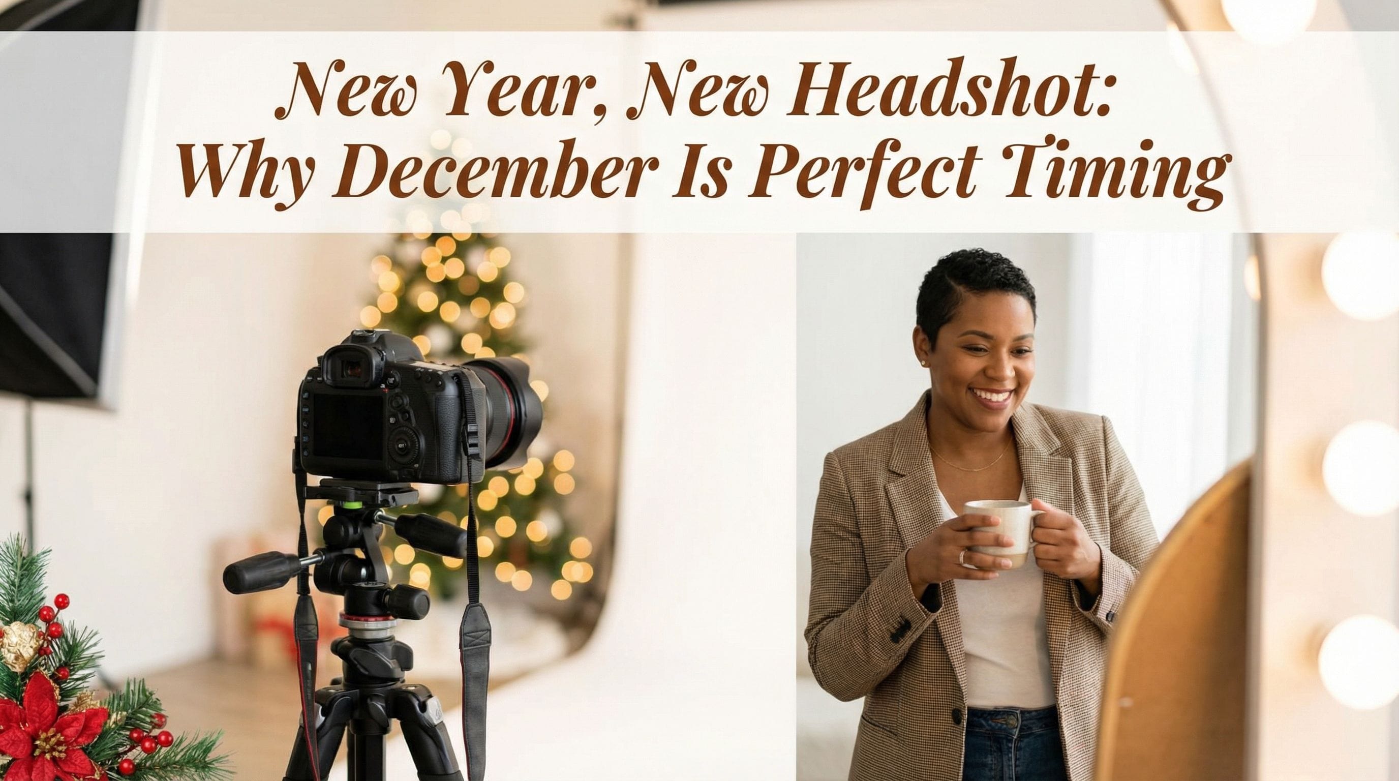 Side by side comparison showing professional headshot transformation using AI technology for new year career positioning