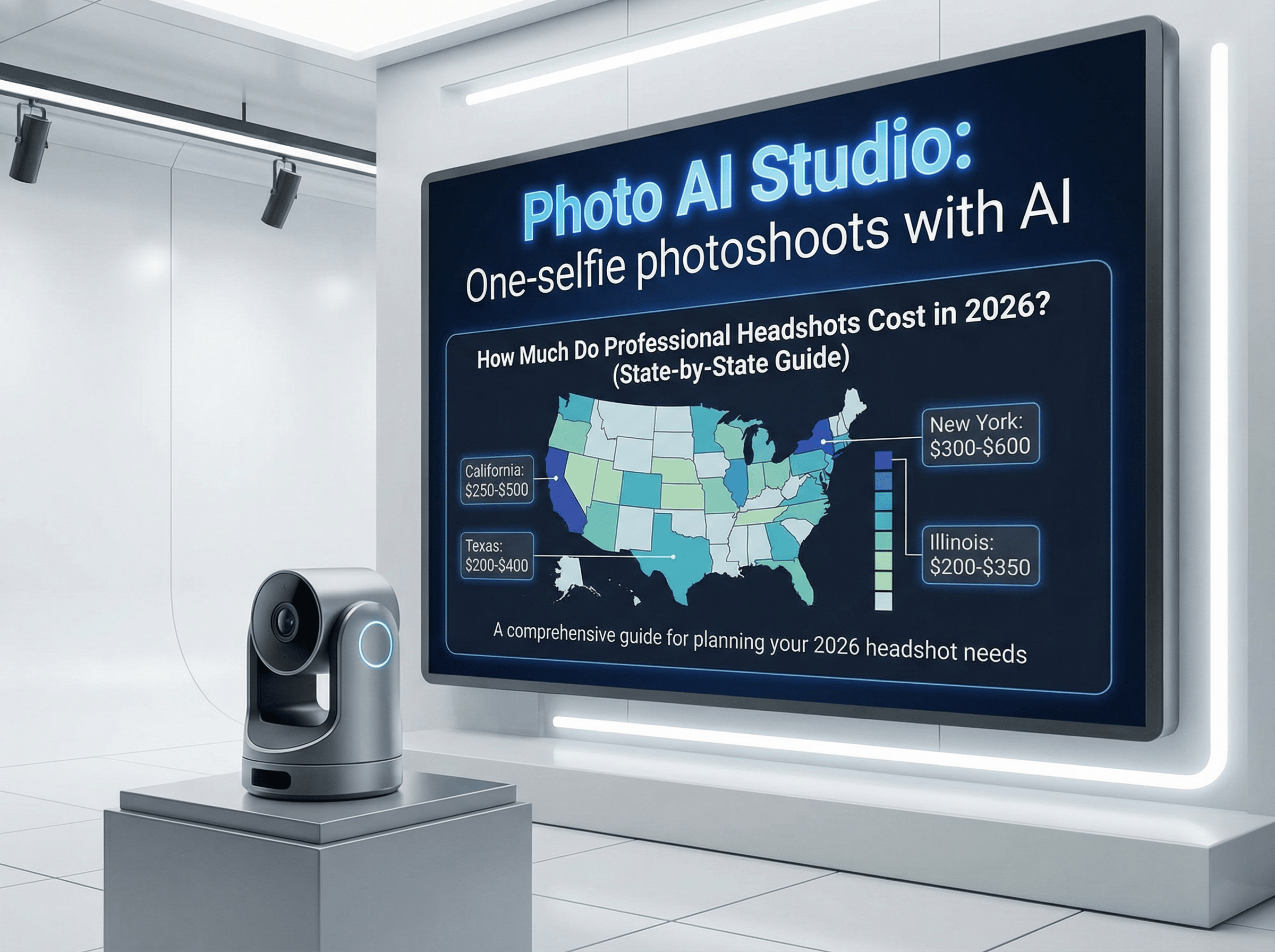 Professional photographer shooting traditional headshots in expensive studio setup showing high cost of professional headshot photography in 2026