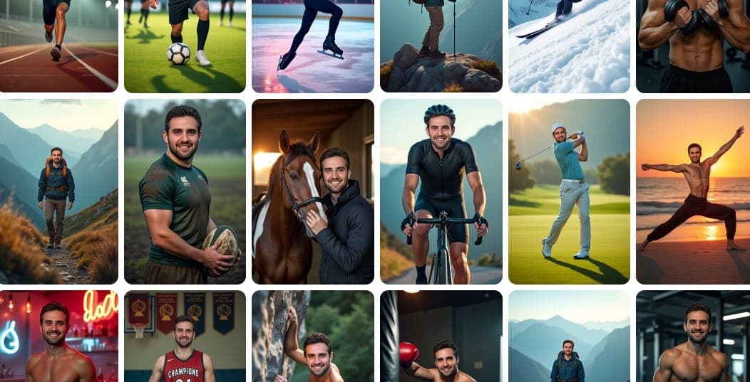 Наглядное сравнение, демонстрирующее переход от простого селфи к динамичным спортивным снимкам, улучшенным с помощью искусственного интеллекта