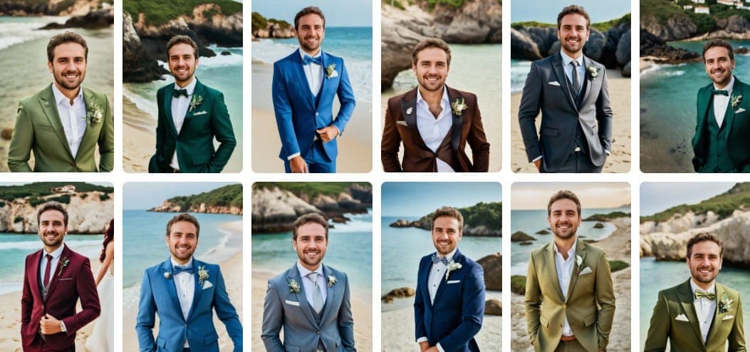 Наглядное сравнение, демонстрирующее трансформацию от простого селфи до потрясающих свадебных портретов, улучшенных с помощью искусственного интеллекта.