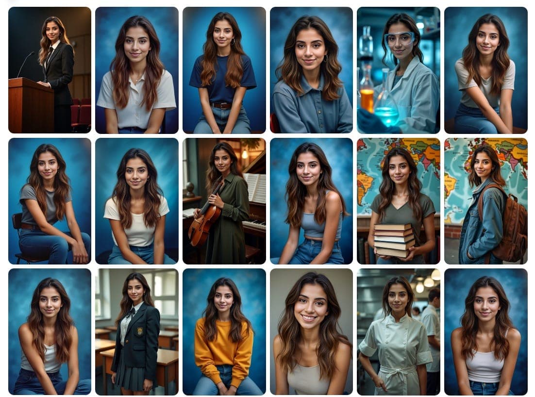 Наглядное сравнение, демонстрирующее трансформацию обычной школьной фотографии в улучшенный портрет для ежегодника с использованием искусственного интеллекта